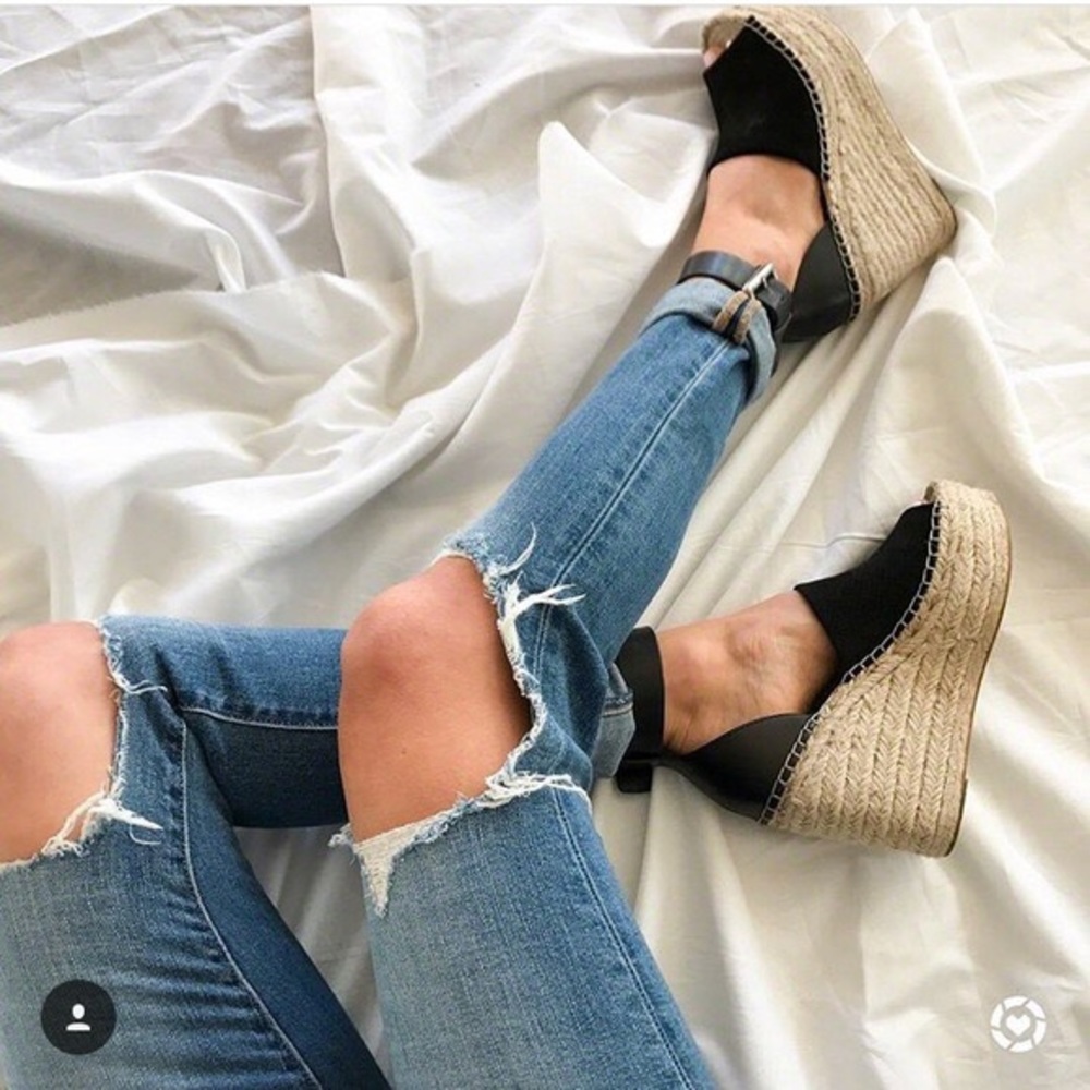 Marc Fisher Black Espadrille Wedge Sandals
